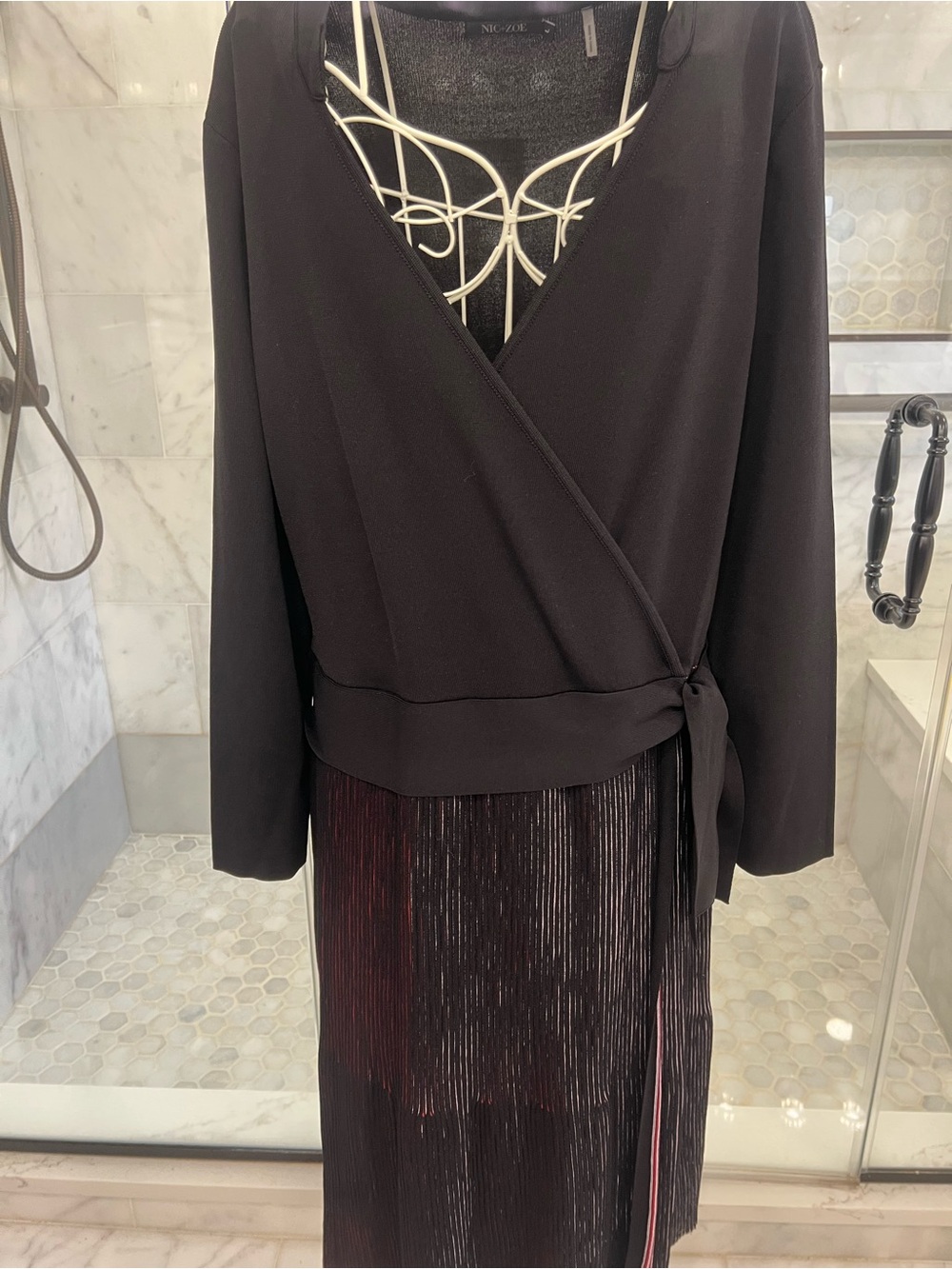 NIC+ZOE Black Wrap-Front Long Sleeve Dress with Pleated Skirt.  Sz. L.  NWOT